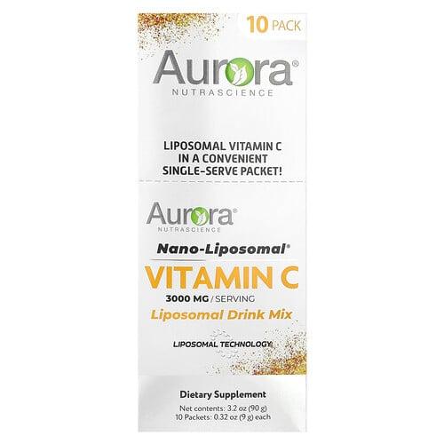 Aurora Nutrascience Nano Liposomal Vitamin C Liposomal Drink Mix 10 Packets 0 32 Oz 9 G Each