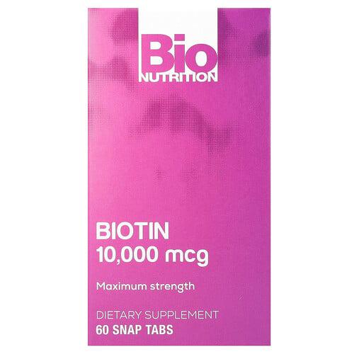 Bio Nutrition Biotin Maximum Strength 10 000 Mcg 60 Snap Tabs