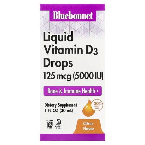 Bluebonnet Nutrition Liquid Vitamin D3 Drops Citrus 125 Mcg 5 000 Iu 1 Fl Oz 30 Ml