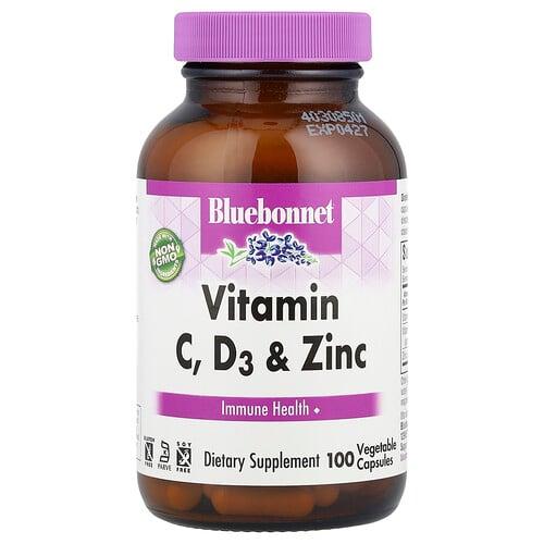 Bluebonnet Nutrition Vitamin C D3 Zinc 100 Vegetable Capsules