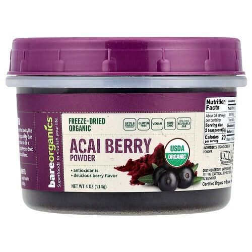 Bareorganics Freeze Dried Raw Organic Acai Berry Powder 4 Oz 114 G