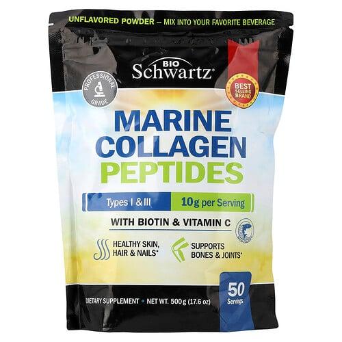Bioschwartz Marine Collagen Peptides Powder Types I Iii With Biotin Vitamin C Unflavored 17 6 Oz 500 G