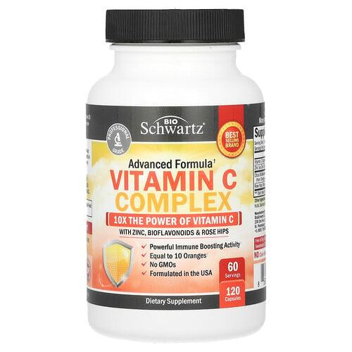 Bioschwartz Vitamin C Complex With Zinc Bioflavonoids Rose Hips 120 Capsules