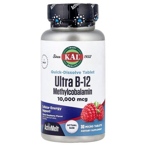 Kal Ultra B 12 Natural Raspberry 10 000 Mcg 30 Micro Tablets