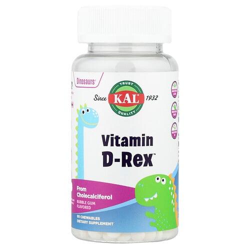 Kal Dinosaurs Vitamin D Rex Bubble Gum 90 Chewables 10 Mcg Per Chewable