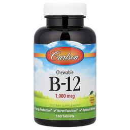 Carlson Chewable B 12 Natural Lemon 1 000 Mcg 180 Tablets