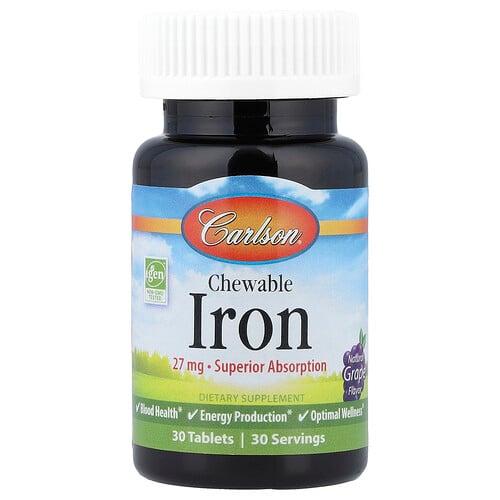 Carlson Chewable Iron Natural Grape 27 Mg 30 Tablets