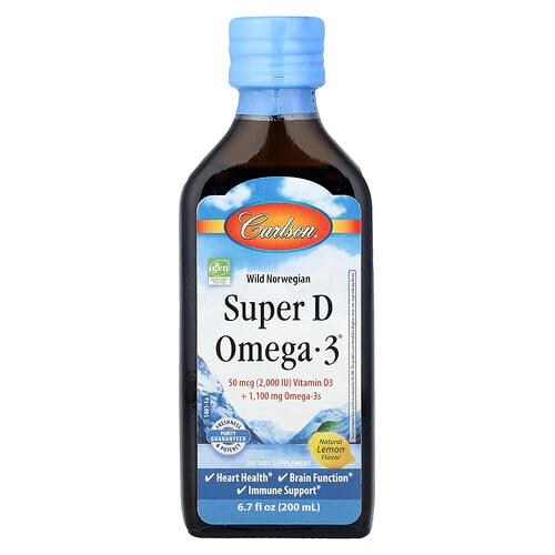 Carlson Wild Norwegian Super D Omega 3 Natural Lemon 6 7 Fl Oz 200 Ml