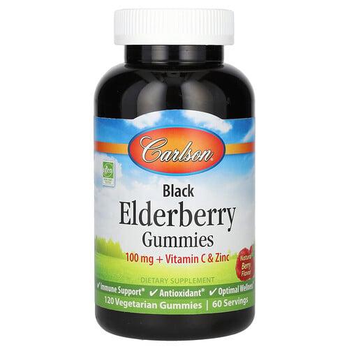 Carlson Black Elderberry Gummies Vitamin C Zinc Natural Berry 120 Vegetarian Gummies product image