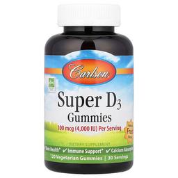 Carlson Super D3 Gummies Natural Fruit 120 Vegetarian Gummies 25 Mcg 1 000 Iu Per Gummy