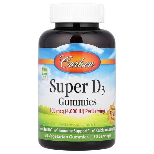 Carlson Super D3 Gummies Natural Fruit 120 Vegetarian Gummies 25 Mcg 1 000 Iu Per Gummy