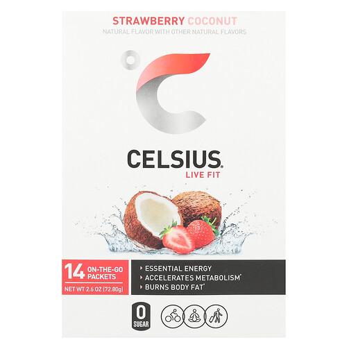 Celsius Live Fit Strawberry Coconut 14 On The Go Packets 0 18 Oz 5 2 G Each