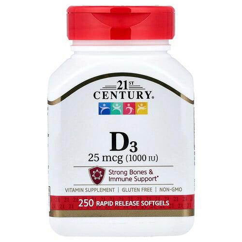 21st Century Vitamin D3 25 Mcg 1 000 Iu 250 Rapid Release Softgels product image
