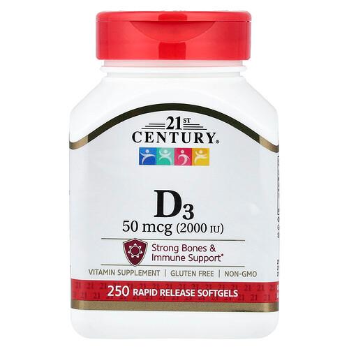 21st Century Vitamin D3 50 Mcg 2 000 Iu 250 Rapid Release Softgels product image