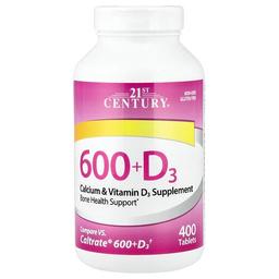 21st Century 600 D3 Calcium Vitamin D3 Supplement 400 Tablets