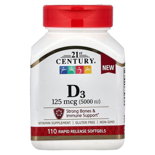 21st Century Vitamin D3 125 Mcg 5 000 Iu 110 Rapid Release Softgels