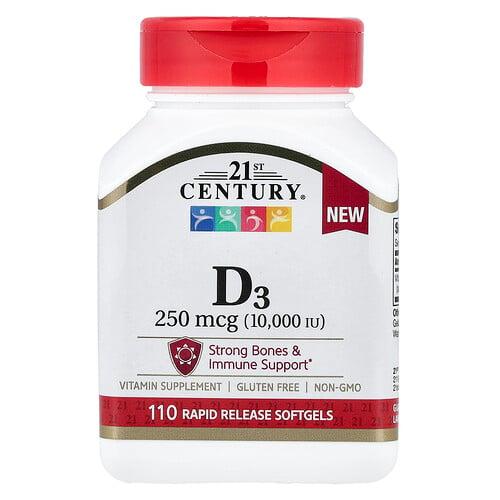 21st Century Vitamin D3 250 Mcg 10 000 Iu 110 Rapid Release Softgels product image