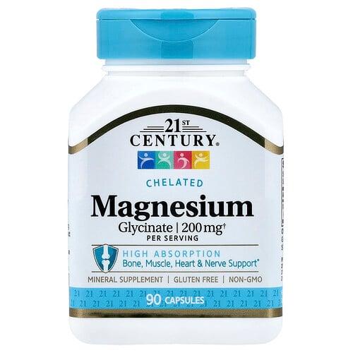 21st Century Chelated Magnesium Glycinate 90 Capsules 100 Mg Per Capsule