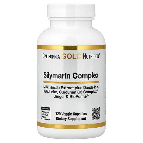 California Gold Nutrition Silymarin Complex Milk Thistle Extract Plus Dandelion Artichoke Curcumin C3 Complex Ginger And Bioperine 120 Veggie Capsules product image