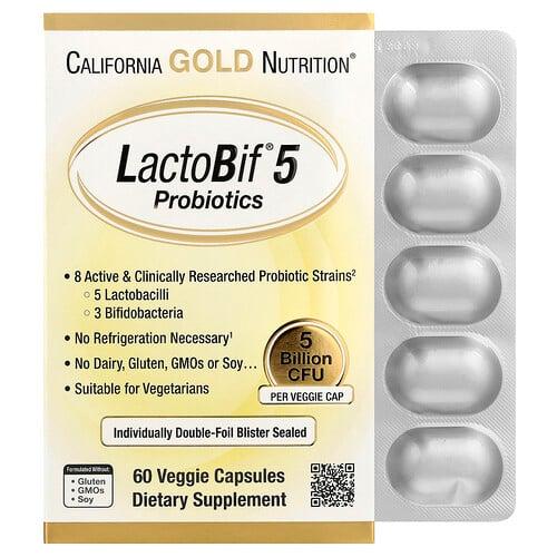 California Gold Nutrition Lactobif 5 Probiotics 5 Billion Cfu 60 Veggie Capsules