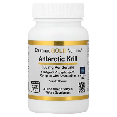 California Gold Nutrition Antarctic Krill Oil Omega 3 Phospholipids Complex With Epa Dha And Astaxanthin Natural Strawberry And Lemon 500 Mg 30 Fish Gelatin Softgels product image