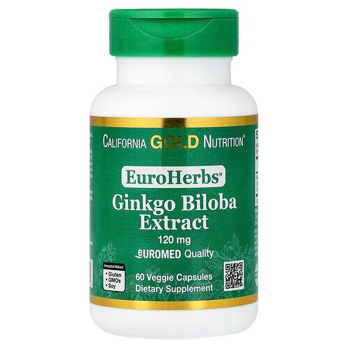 California Gold Nutrition Euroherbs Ginkgo Biloba Extract Euromed Quality 120 Mg 60 Veggie Capsules