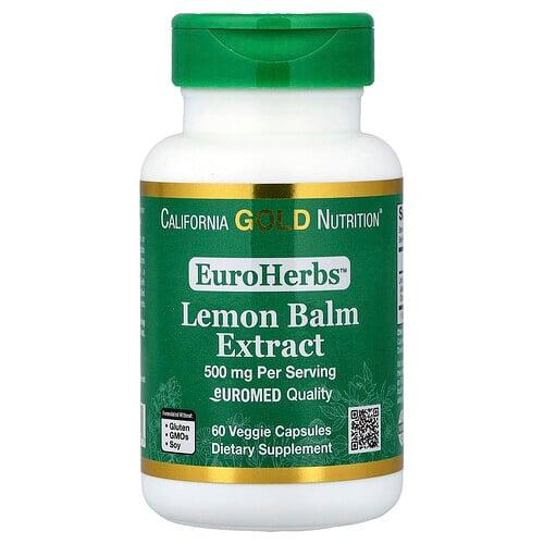California Gold Nutrition Euroherbs Lemon Balm Extract Euromed Quality 500 Mg 60 Veggie Capsules