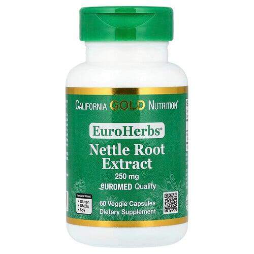 California Gold Nutrition Euroherbs Nettle Root Extract Euromed Quality 250 Mg 60 Veggie Capsules