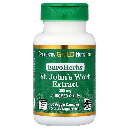 California Gold Nutrition Euroherbs St John S Wort Extract Euromed Quality 300 Mg 60 Veggie Capsules