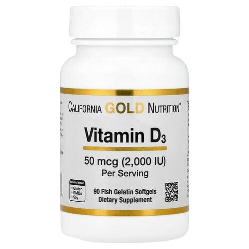 California Gold Nutrition Vitamin D3 50 Mcg 2 000 Iu 90 Fish Gelatin Softgels product image