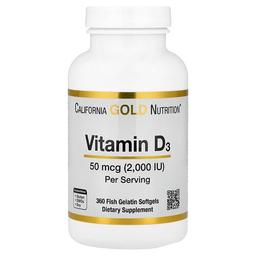 California Gold Nutrition Vitamin D3 50 Mcg 2 000 Iu 360 Fish Gelatin Softgels