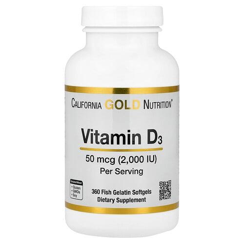 California Gold Nutrition Vitamin D3 50 Mcg 2 000 Iu 360 Fish Gelatin Softgels