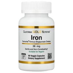 California Gold Nutrition Ferrochel Iron Bisglycinate 36 Mg 90 Veggie Capsules