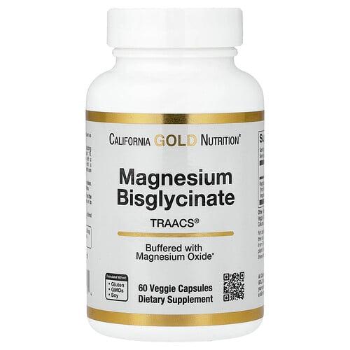 California Gold Nutrition Magnesium Bisglycinate Chelate Albion Traacs 60 Veggie Capsules 100 Mg Per Capsule