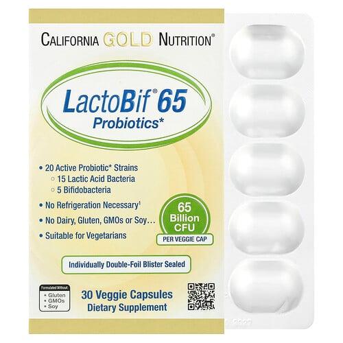 California Gold Nutrition Lactobif 65 Probiotics 30 Veggie Capsules