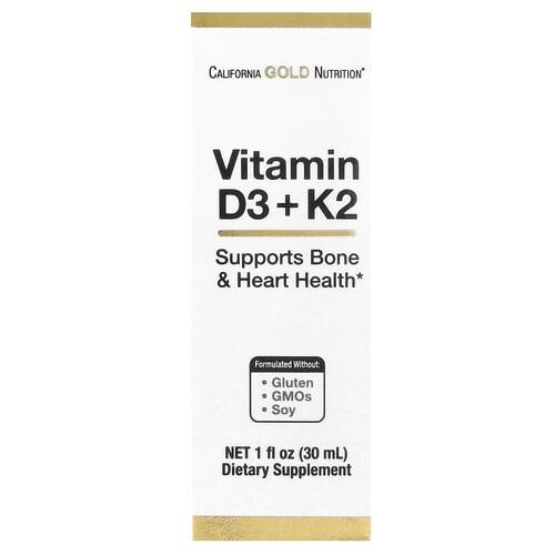 California Gold Nutrition Vitamin D3 K2 As Mk4 25 Mcg 1 000 Iu 1 Fl Oz 30 Ml
