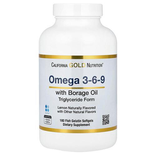 California Gold Nutrition Omega 3 6 9s With Omega 3 Fish Oil And Borage Seed Oil Epa Dha Gla And Linoleic Acid Natural Lemon 180 Fish Gelatin Softgels