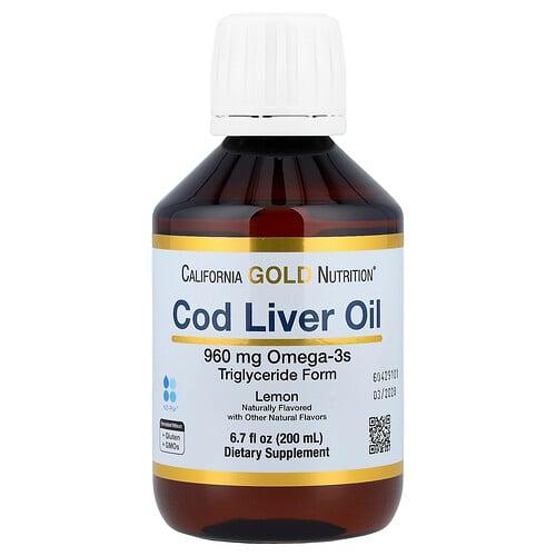 California Gold Nutrition Cod Liver Oil With Omega 3 Fatty Acids Epa Dha Vitamins A And D Norwegian Triglyceride Form Natural Lemon 6 7 Fl Oz 200 Ml product image
