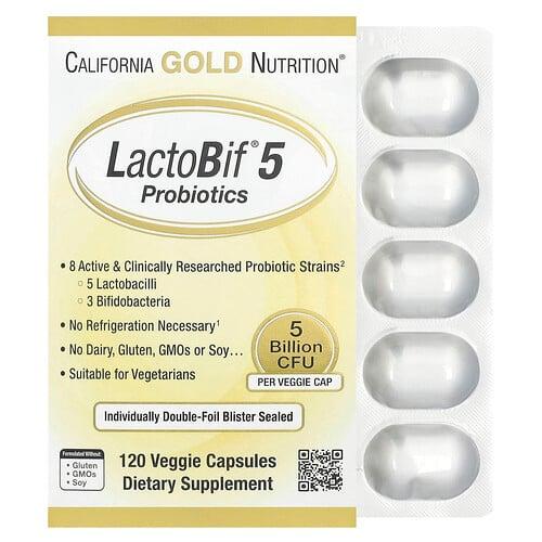 California Gold Nutrition Lactobif 5 Probiotics 5 Billion Cfu 120 Veggie Capsules