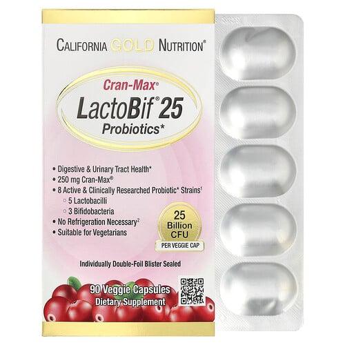 California Gold Nutrition Cranmax Lactobif Probiotics 25 Billion Cfu 90 Veggie Capsules