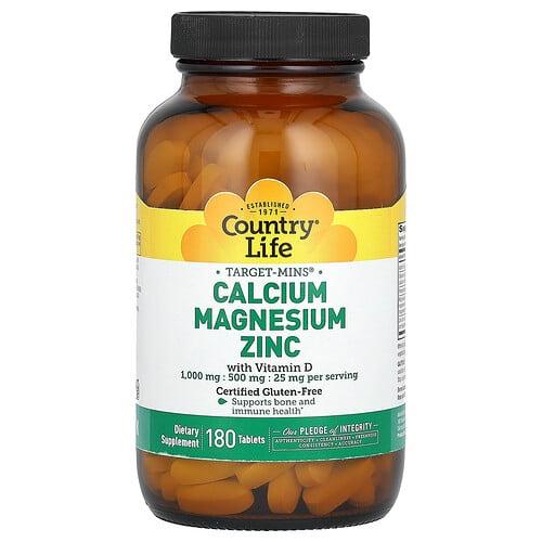 Country Life Target Mins Calcium Magnesium Zinc With Vitamin D 180 Tablets