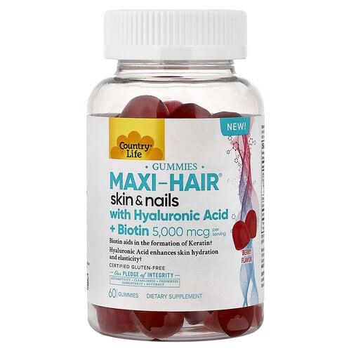 Country Life Maxi Hair Skin Nails Gummies With Hyaluronic Acid Biotin Berry 60 Gummies product image