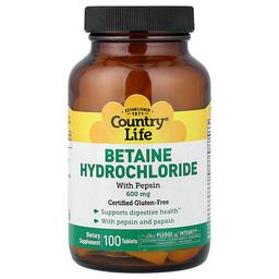 Country Life Betaine Hydrochloride With Pepsin 100 Tablets