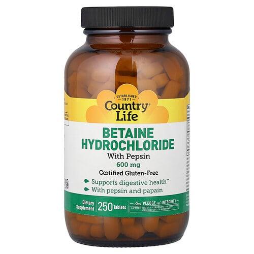 Country Life Betaine Hydrochloride With Pepsin 250 Tablets