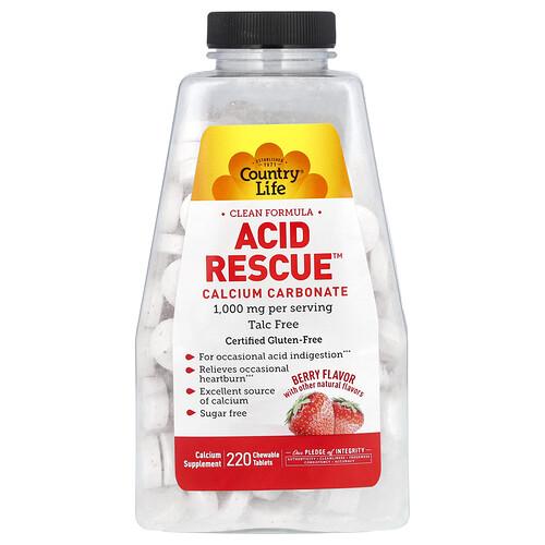Country Life Acid Rescue Calcium Carbonate Berry 220 Chewable Tablets
