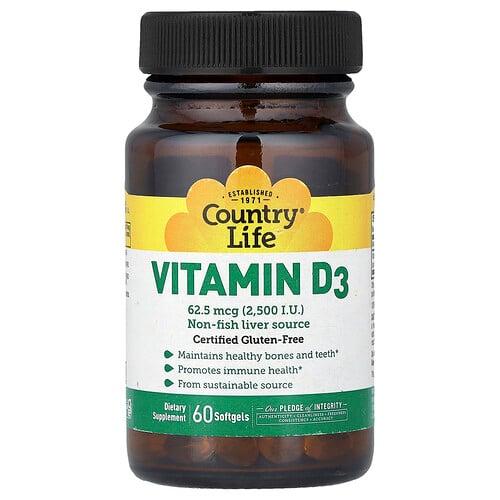 Country Life Vitamin D3 62 5 Mcg 2 500 Iu 60 Softgels