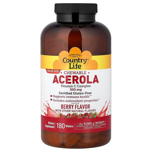 Country Life Chewable Acerola Vitamin C Complex Berry 180 Wafers