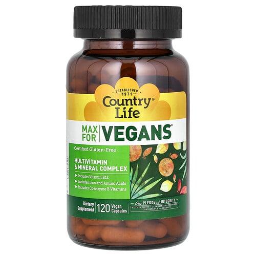 Country Life Max For Vegans Multivitamin Mineral Complex 120 Vegan Capsules