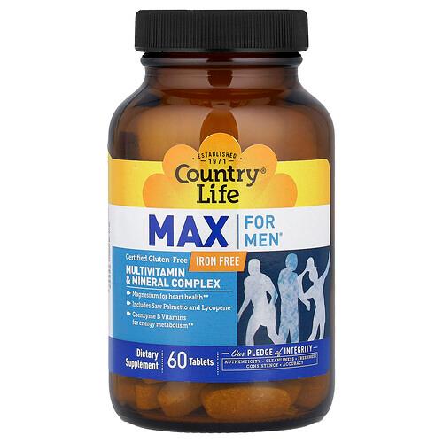 Country Life Max For Men Multivitamin Mineral Complex Iron Free 60 Tablets
