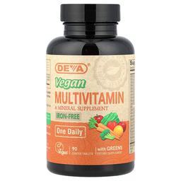 Deva Vegan Multivitamin Mineral Supplement With Greens Iron Free 90 Coated Tablets